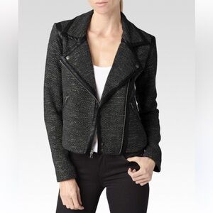 Paige Telma Black Metallic Shimmer Asymmetric Vegan Leather Moto Jacket Size M